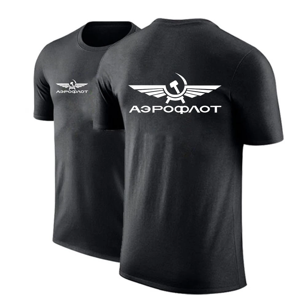 2024 Aeroflot Aviation Russe Logo Print Summer Men's Quick Drying Cotton Short Sleeve Comfortable Solid Color Round Neck Tee Top