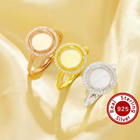 8MM Keepsake Breast Milk Resin Halo Round Bezel Ring Settings,Solid 925 Sterling Silver Ring,Pave CZ Stone Ring 1215110