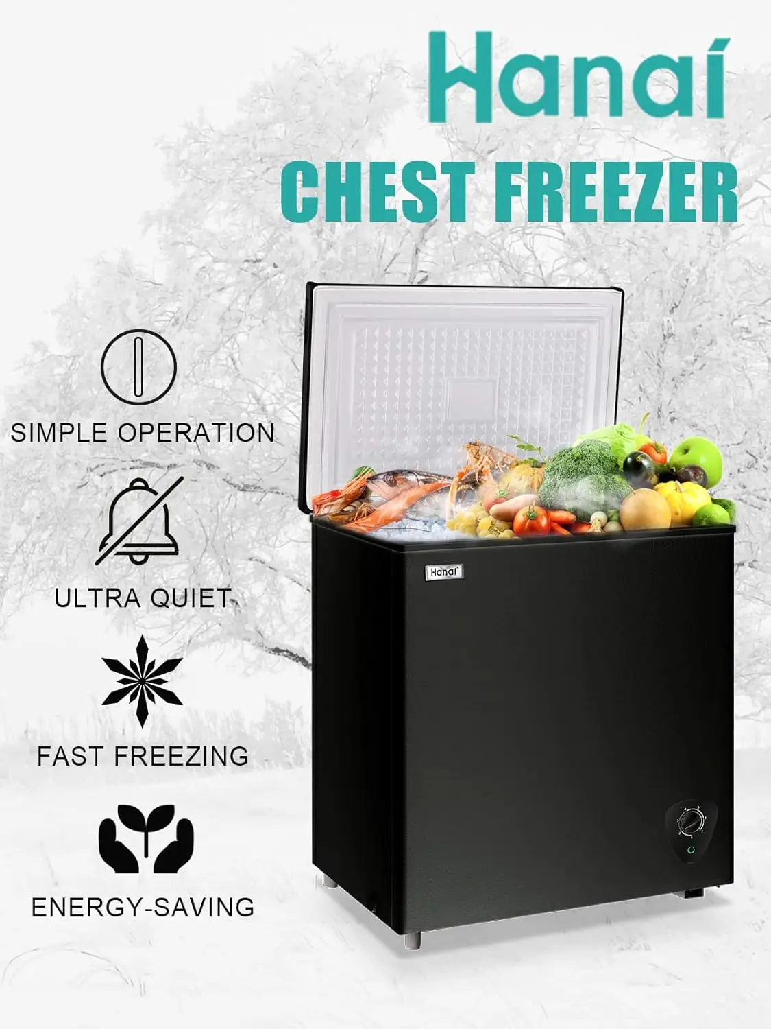 Chest Freezer 5.0 Cu.Ft Black Compact Freezer, Manual Defrost Deep Freezer with Storage Basket,Stay-Open Lid, Side-Access Drain