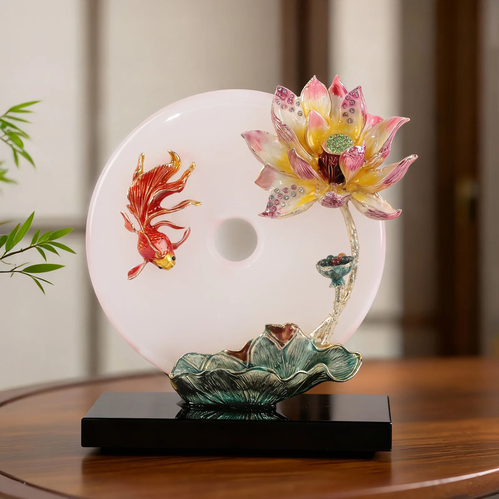 Cloisonné Lotus Flower Peace Knot Ornament, Living Room TV Cabinet, New Home Moving Gift, Home Jade Alloy Decorative Item