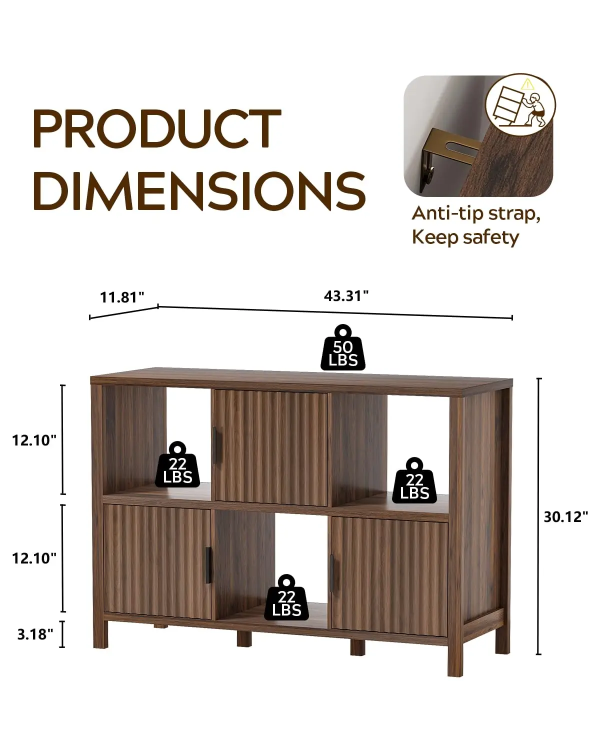 6-Cube Storage Organizer Bookshelf with 3 Doors for Living Room Home Office, Customized