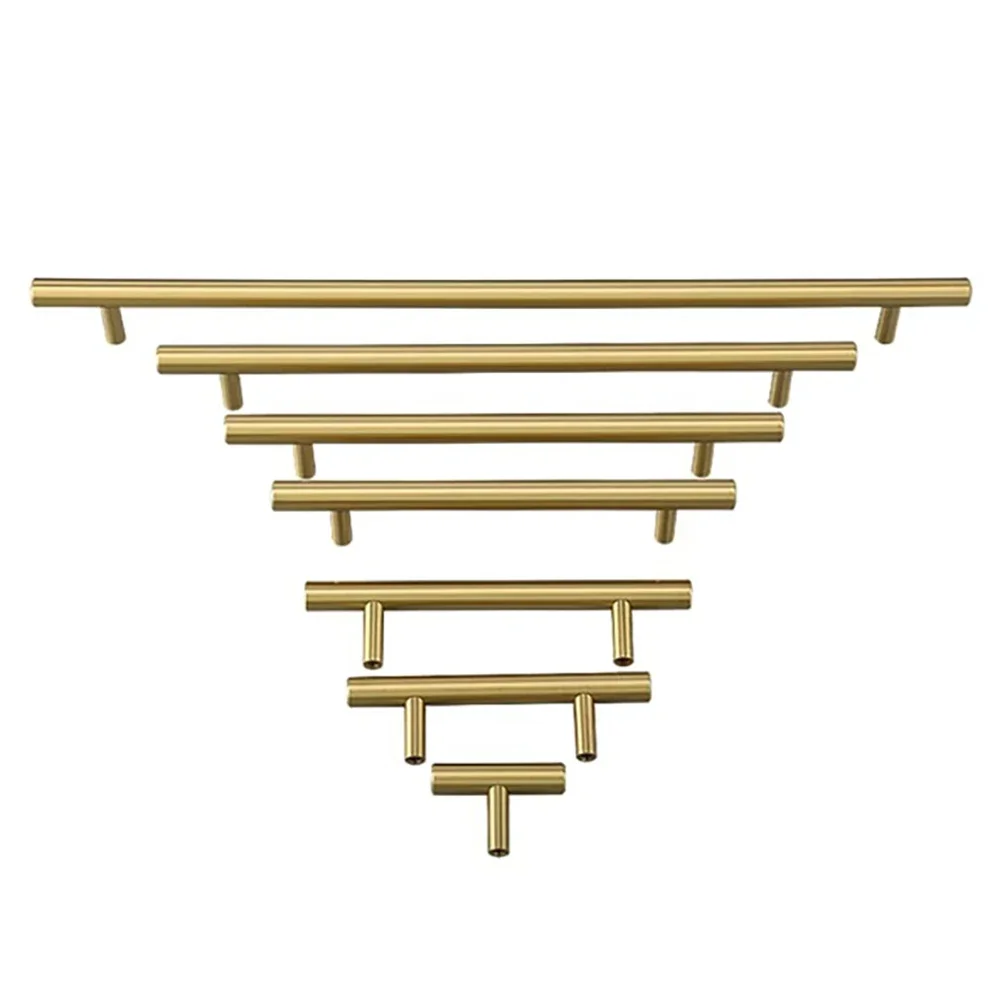 1Pcs Brass Handle Length=5/11.5/18/22/28/38CM Furniture Wardrobe Drawer Golden Handle Modern Style  European Minimalist