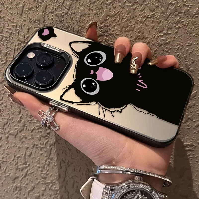 Cartoon Cute Black Cat Phone Case for Samsung Galaxy S25 Edge S24 S23 S22 S21 S20 Ultra Plus FE A56 A36 A26 Shockproof Cover