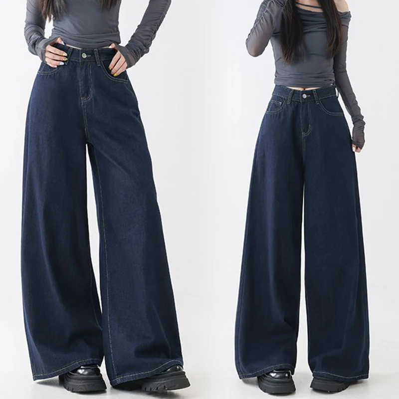 

Женские удобные свободные джинсы, женские шикарные прямые брюки с высокой талией в стиле ретро, модные повседневные джинсовые брюки для девочек