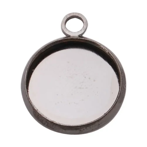 

50 Gun Metal Black Pendant Trays Fit 12mm Round Glass Cabocon Bezel Settings
