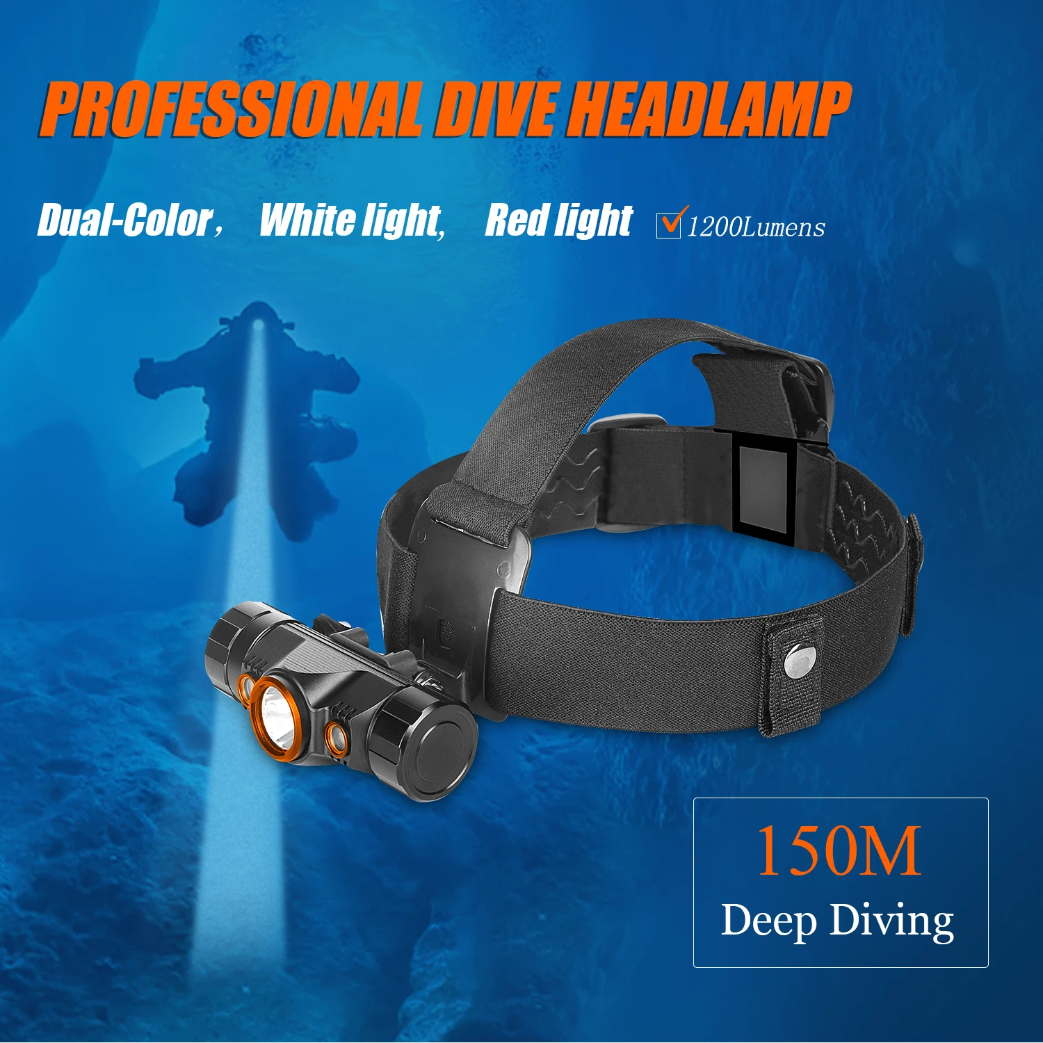 

ORCATORCH TD01 Powerful Underwater Lantern Professional Diving Headlamp Head Flashlight Head Torch Light Scuba Diving Headlight