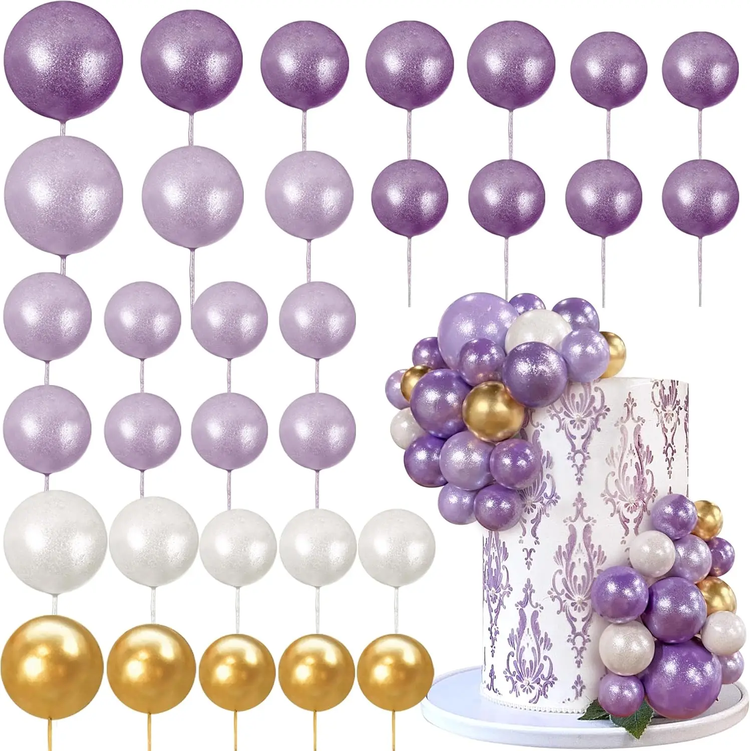 32 Stück Ball kuchen Picks bunte kugelförmige Kuchen deckel Perlen kugeln Cupcake Kuchen einsatz Topper für Geburtstags feier Hochzeits dekor – Detail 36