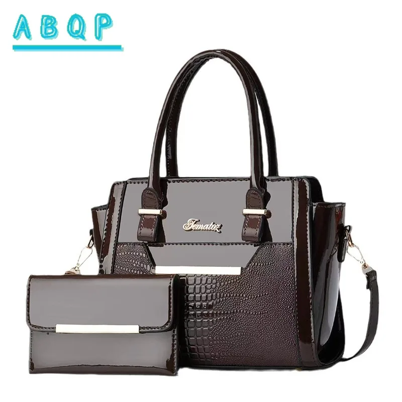 New Women's Handbag PU Bright Leather 2-piece Set Women's Shoulder Messenger Bag Large Capacity Casual Women's Bag High Quality