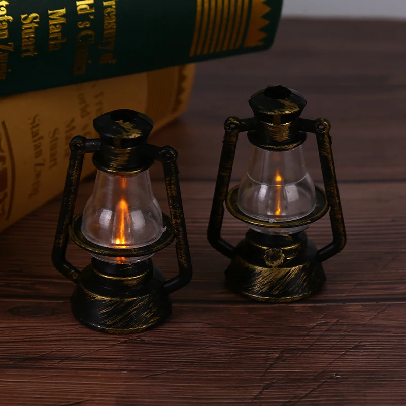 1PC Mini Furniture Miniature Toys 1:12 Dollhouse Retro Bronze Kerosene Lamp with LED Built In Children Baby Gift Toy