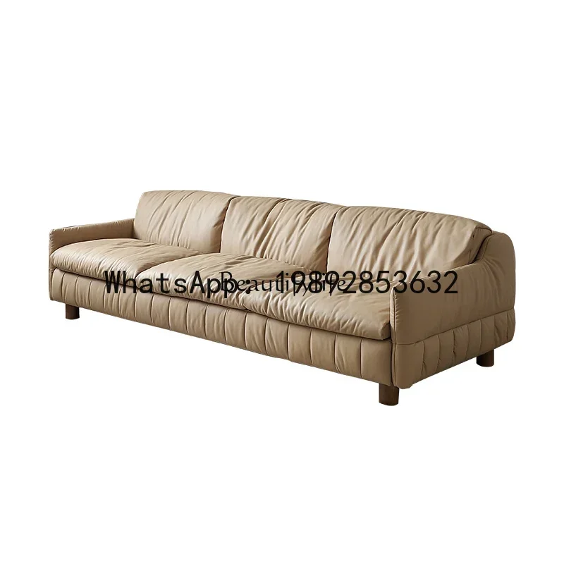 room simple modern cream style small apartment minimalist cloud straight row full leather sofa
