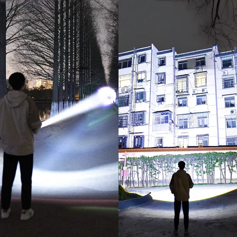 Мощный 10000mAh аккумуляторный фонарь Сильный свет Тактический факель Зум Длинный выстрел 5км Проектор 5 режима Кемпинг светодиодный фонарь