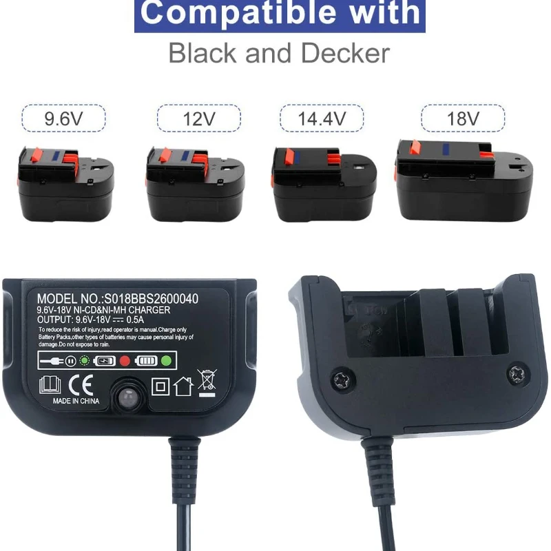 

Ni-CD Ni-MH Battery Charger For Black & Decker 9.6V-18V Replacement A12 A12-X HPB18 HPB14 HPB12 HPB96 HPB18-OPE Electric Tools