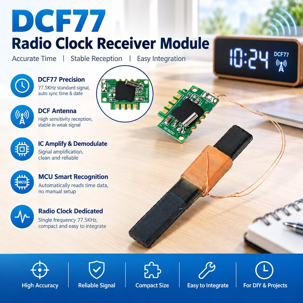 DCF77 Receiver Module Radio Time Module RCC Radio Clock Radio Module DCF Antenna Support/77.5KHz Single-frequency Modules