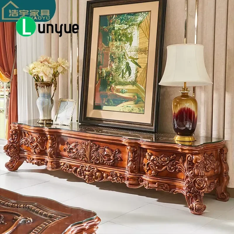 Antique American Style Engraved TV Stand Cabinet Living Room Furniture Storage Console Table Vintage Home Decor Entertainment