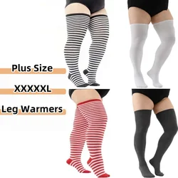 FREEAUCE Woman's Black White Striped Long Sock Thigh High Stockings Ladies Over Knee Socks Breathable Leg Warmers Plus Size 3XXL