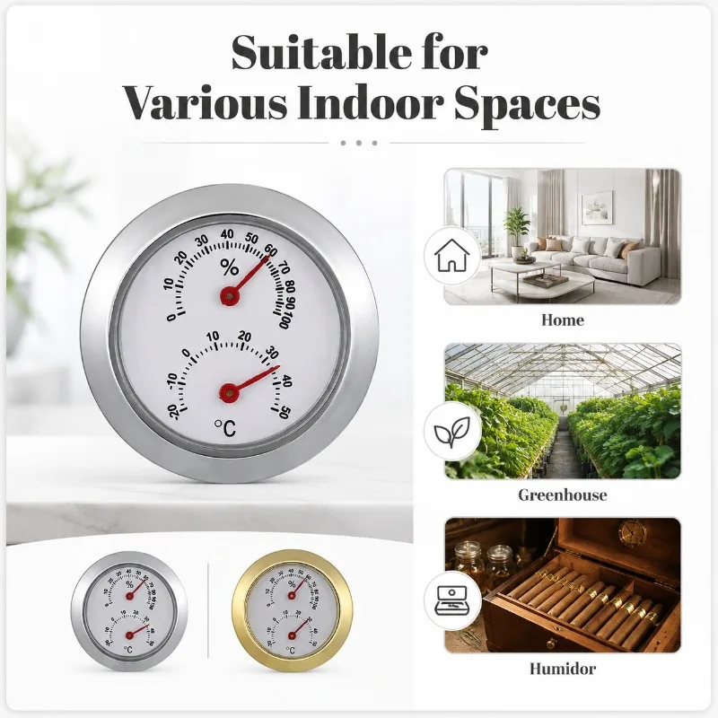 Mechanical Temperature Humidity Meter Portable 2-in-1 Thermometer Hygrometer for Cigar Box Incubator Household Use