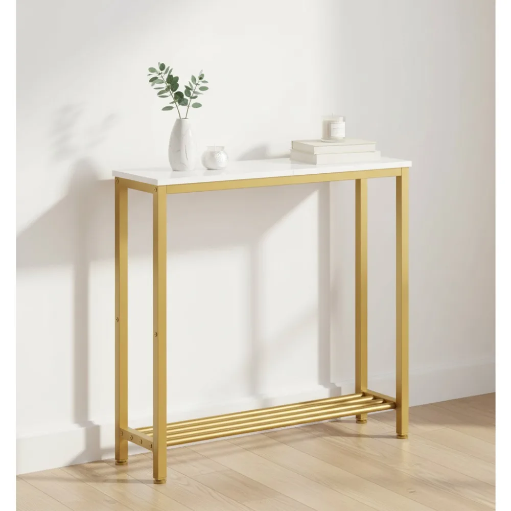 

Narrow Console Table, 2-Tier Small Sofa Table with Shelves, Industrial Entryway Table for Living Room, Foyer