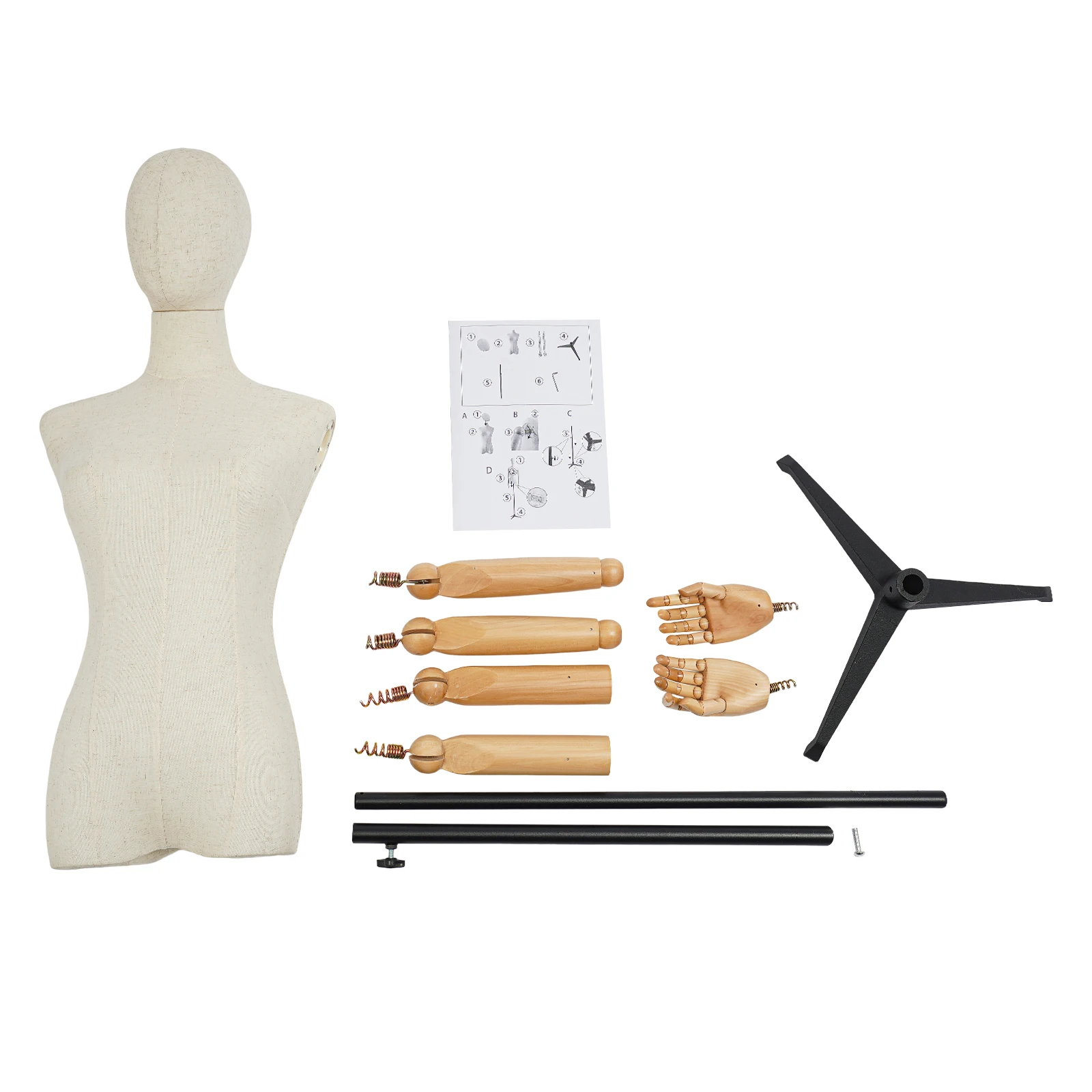 65-120cm Verstellbare Damen-Schaufensterpuppe mit Schwarzem Dreieckigem Standfuß, Geeignet für Boutiquen, Bekleidungsgeschäfte, Schaufenster – Detail 12