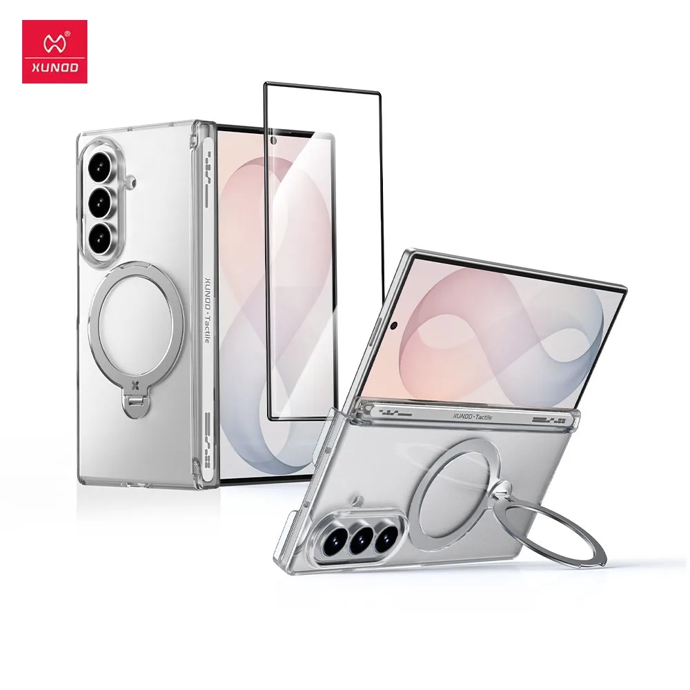 Xundd For Samsung Galaxy Z Fold 8 Ultra Clear Case PC Anti-Yellowing Shockproof Cover Magnetic Ring Stand Folding Phone Cover