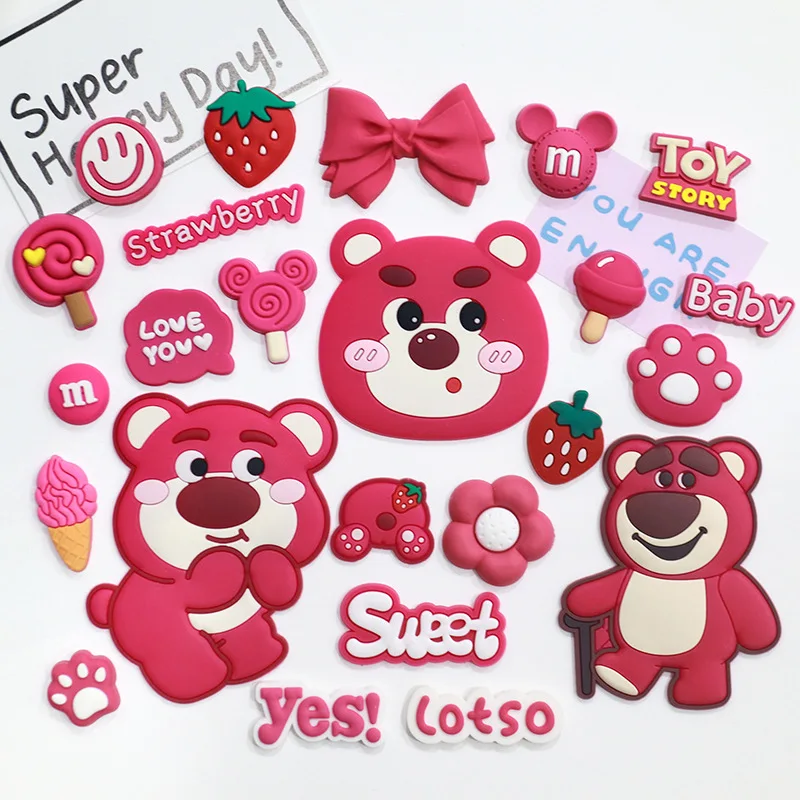 Mischievous Strawberry Bear Shoe Accessories for Clogs Disney Style Lotso Cartoon Sandals Indoor Slippers Christmas Gifts