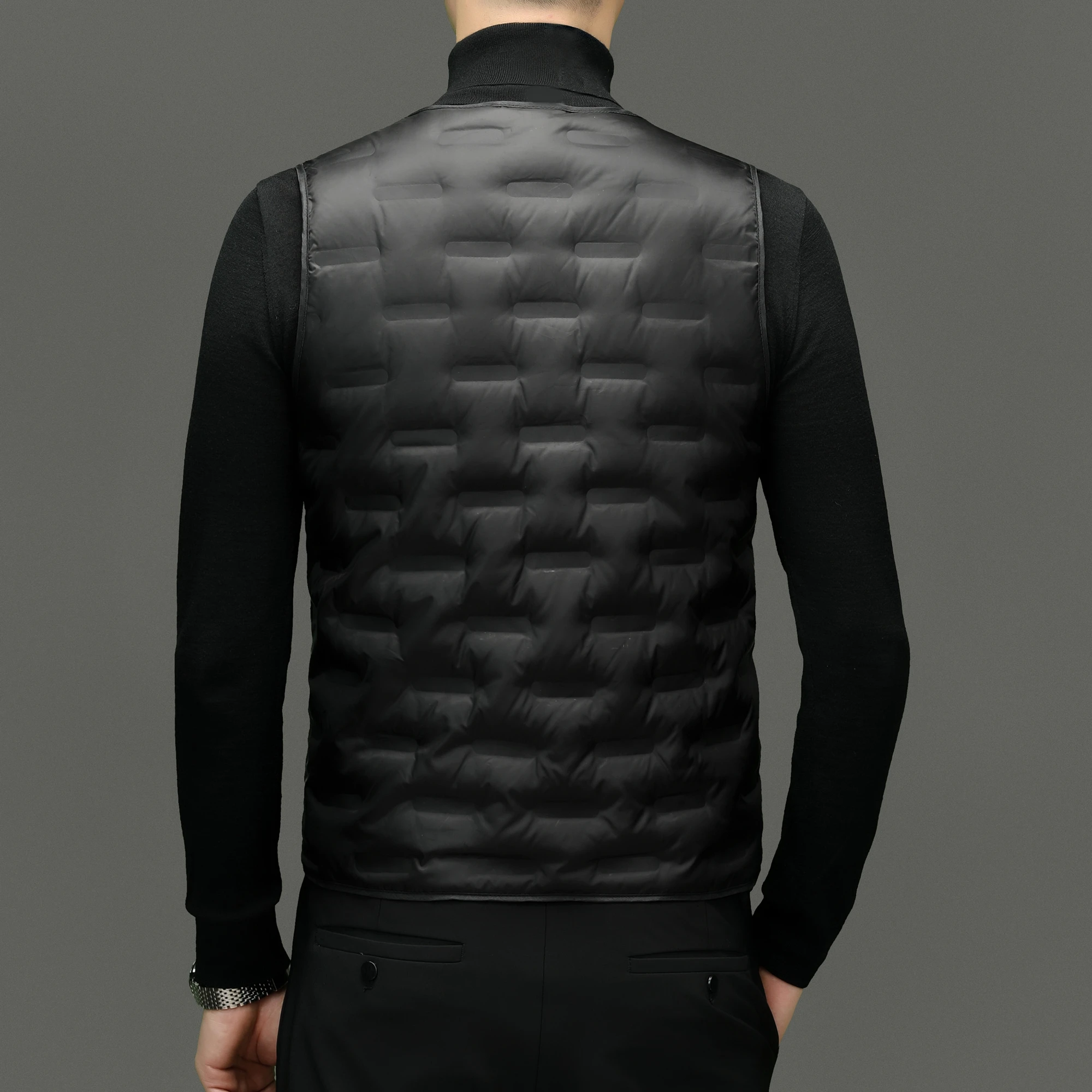 Men Lightweight Warm Puff Down Coat Black V-Neck Thermal Waistcoat Winter Autumn Cosy Sleeveless Outerwear Leisure Look