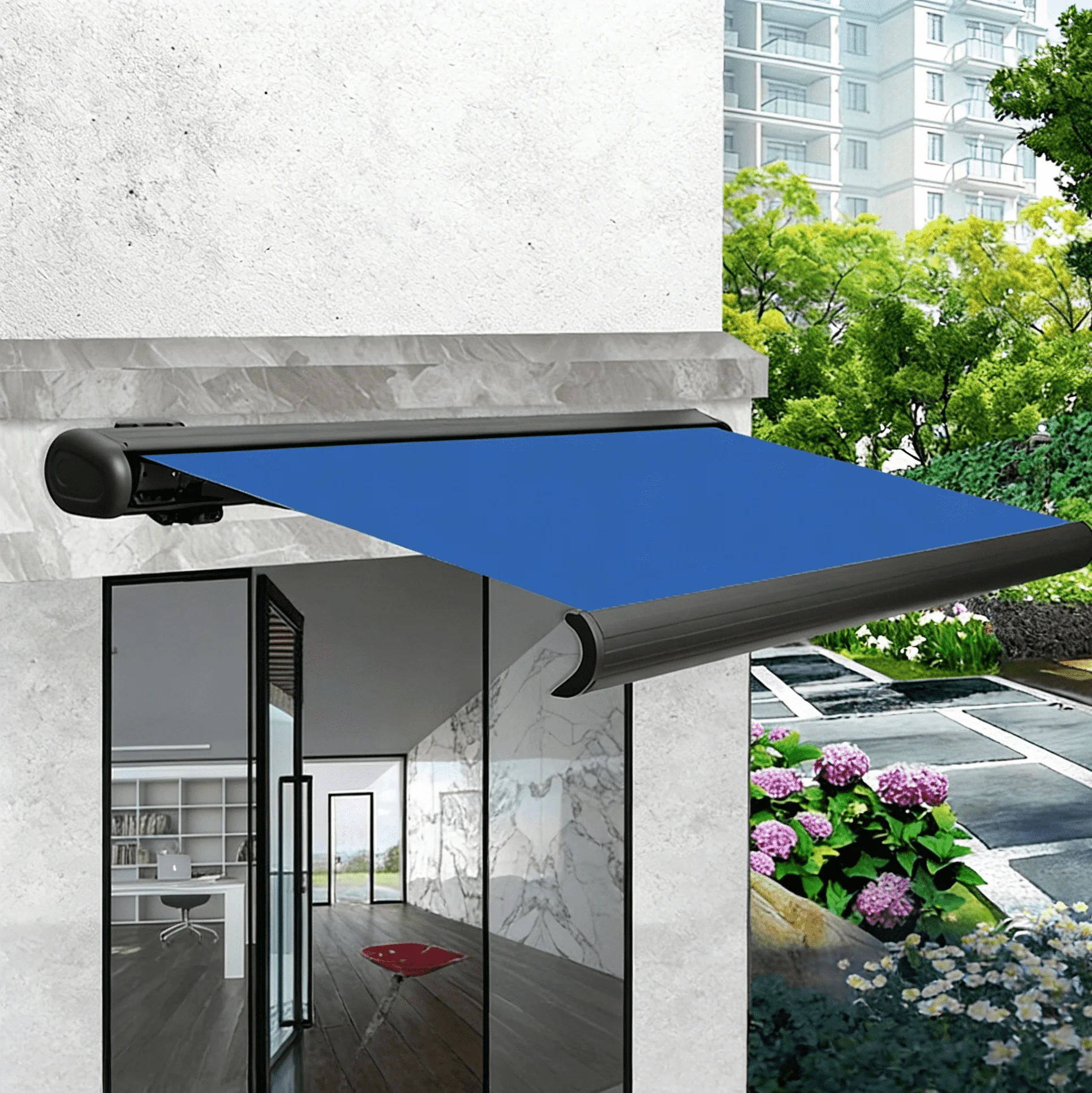 Competitive Rate Heavy Duty Wall Hinged Aluminum Alloy Electric Full Cassette Awning Remote Control Retractable UV Protection