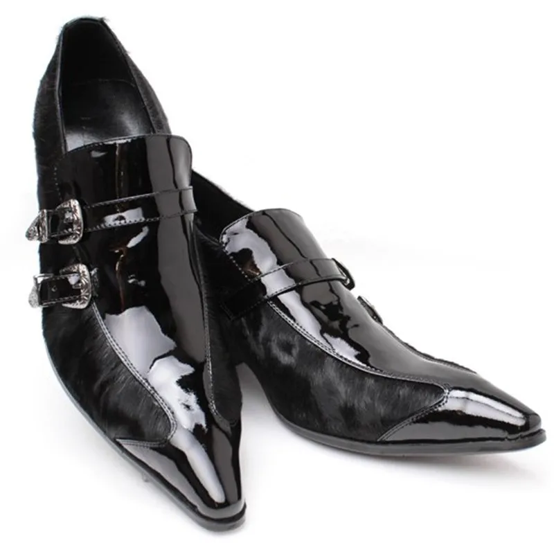 

Christia Bella Italian Style Pointed Toe Buckle Men Business Office Leather Shoes Wedding Party Gentleman High Heel Dress Shoes