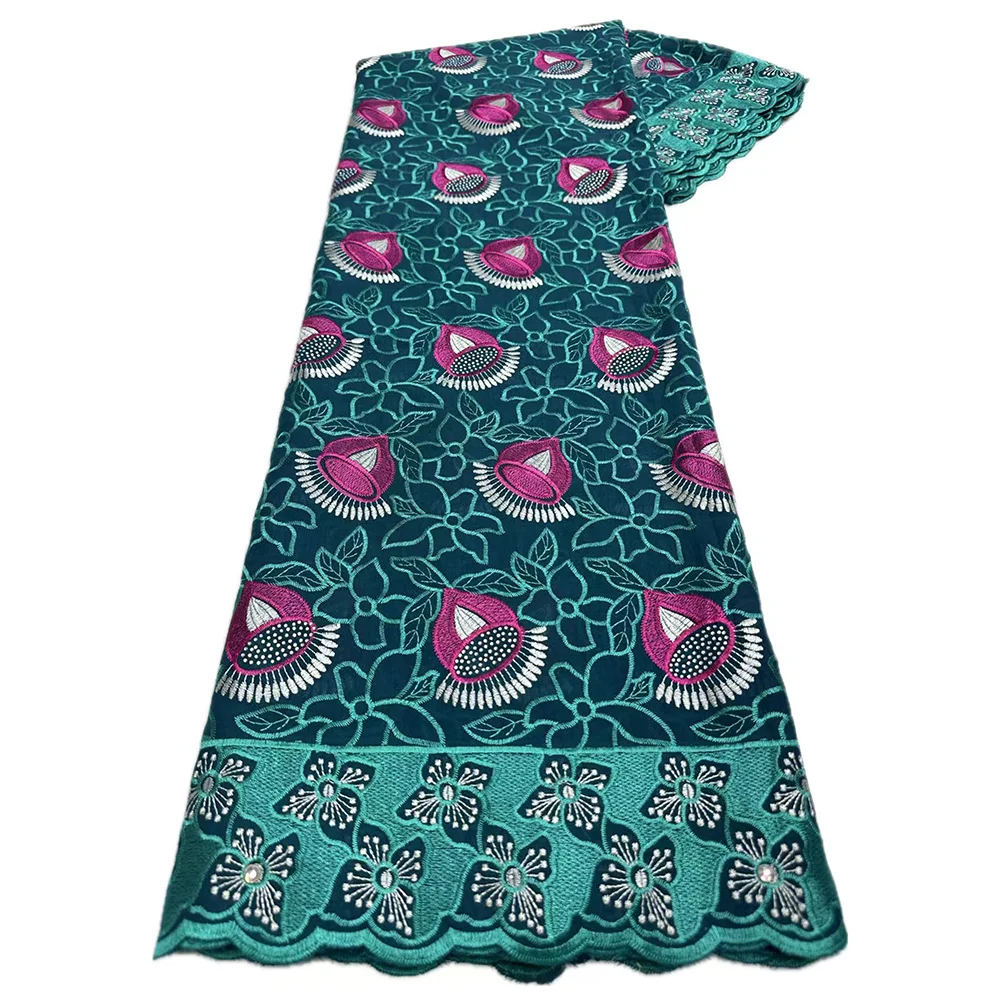 

5 Yards African Swiss Voile Lace Fabric Embroidery High Quality With Stones Dry lace 100% Cotton For Wedding