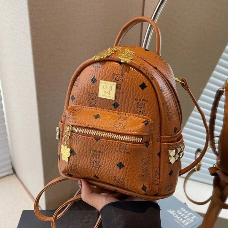 

Fashion Mini Backpack Women Preppy Style Women's Backpacks Bear Printed PU Leather Backpacks Handbags Girls Student Schoolbags