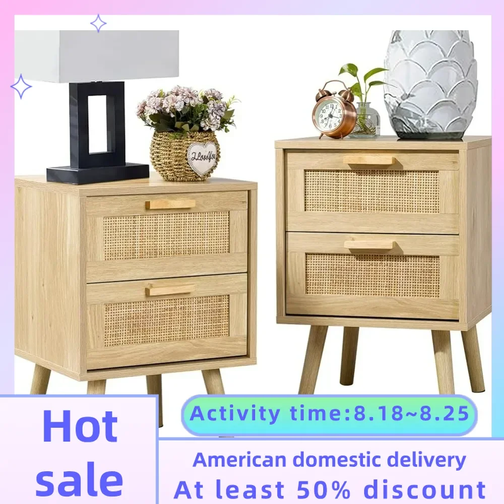 Wood Accent Table With Storage for Bedroom Furniture Nightstand Bedside Tables Natural Nightstands Set of 2 Pack Freight Free