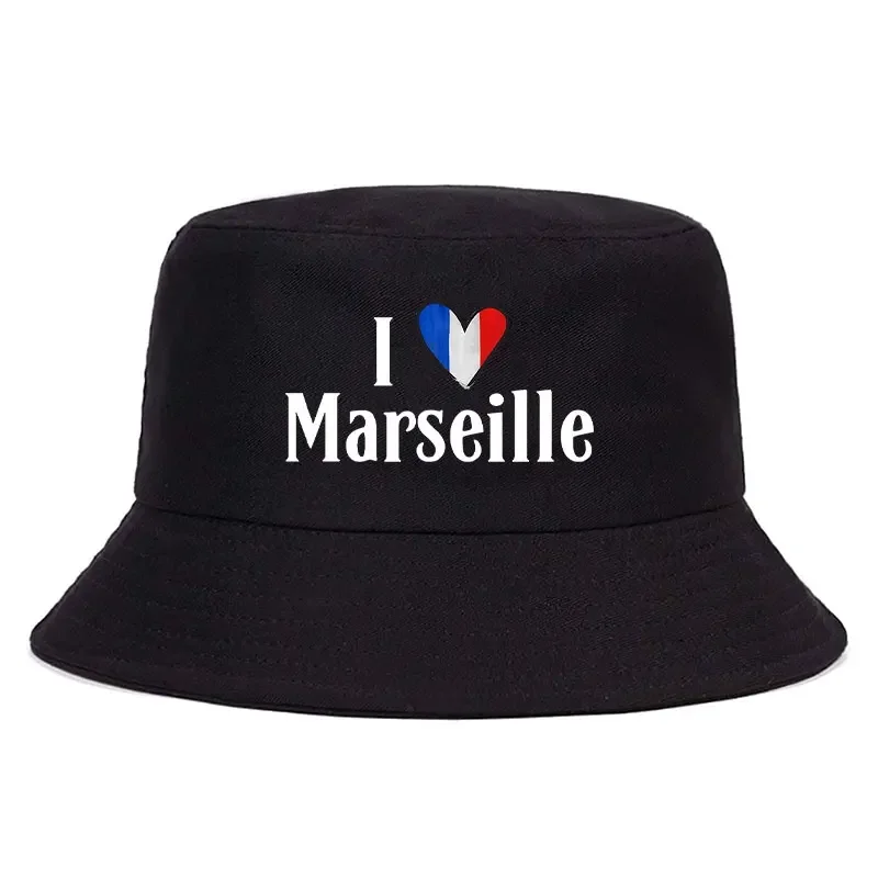 I LOVE Marseille Reversible Bucket Hat Woman Man Daily Wear Fisherman Cap Adult Winter Warm Panama Hat Unisex Double Side Cap