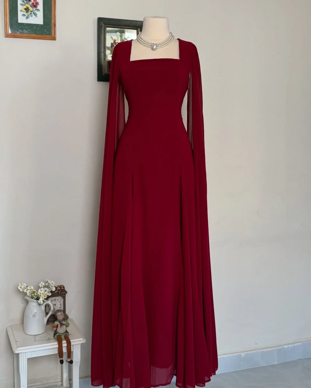 

Customized Modern Style Fashion Chiffon Pleat Straight Square Neck Long Dresses Bespoke Occasion Dresses Elegant High Quality