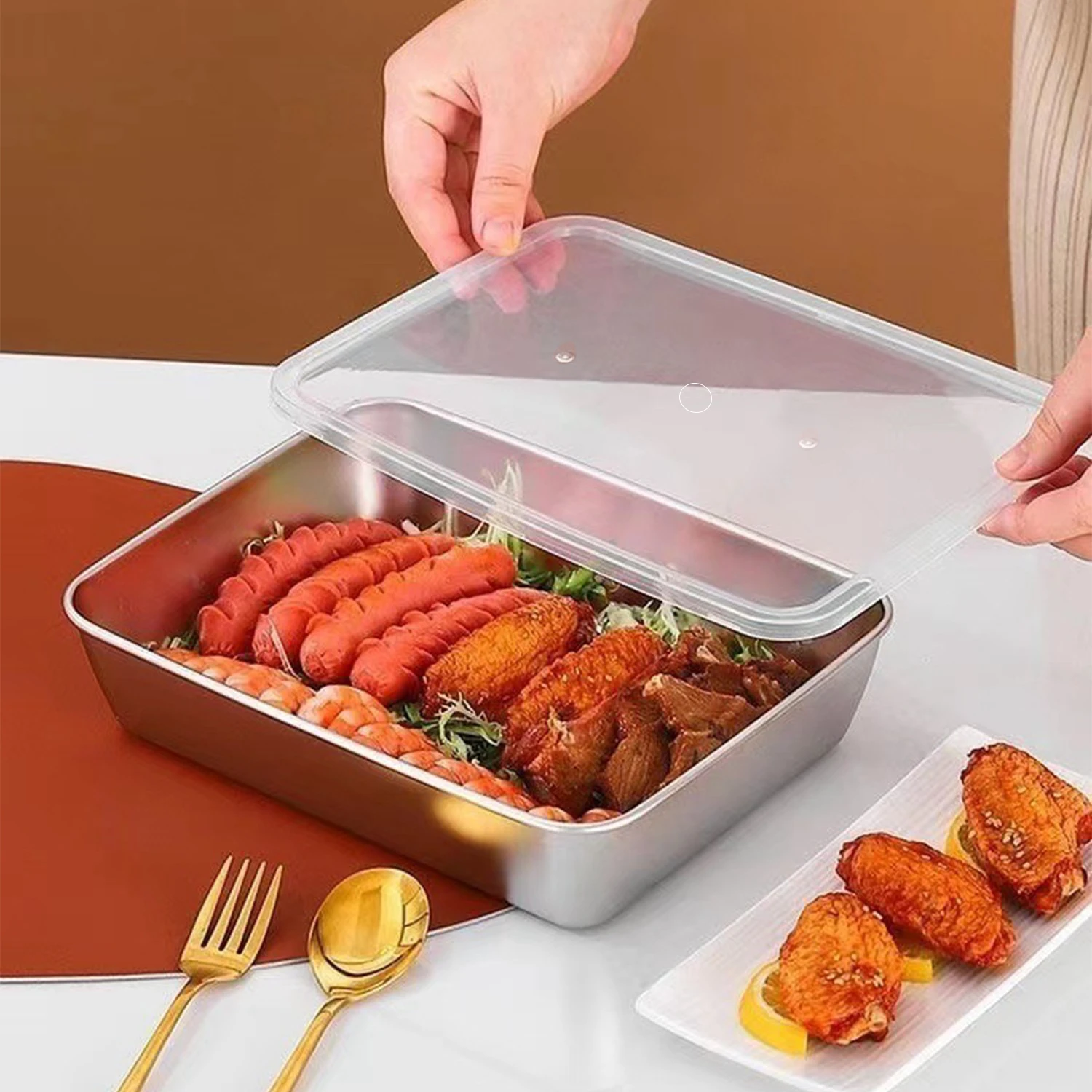 대용량 스테인리스 신선 보관함 4개, 식품 보관 용기, 식사 준비 및 주방 정리에 사용