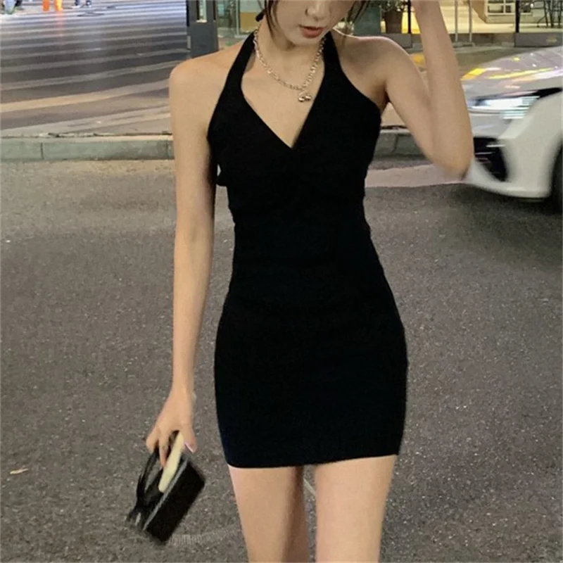 

Women Summer Sexy Sheath Dress Lady Sexy Sleeveless Halter Collar Backless Mini Sheath Dress Vestidos SS260