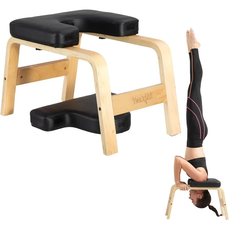 

Yes4All Yoga Headstand Bench with PU Pads and Thickness Foam, Wooden Inversion Chair for Balance Training Core Strengthening