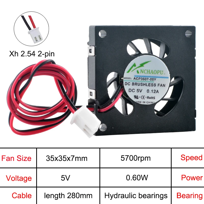 ACP3507-05Y ACP3507-12Y 3,5 cm 35 mm 2-poliger Radialgebläse DC5 V/12 V Lüfter für Projektoren und Drucker 35 x 35 x 7 mm