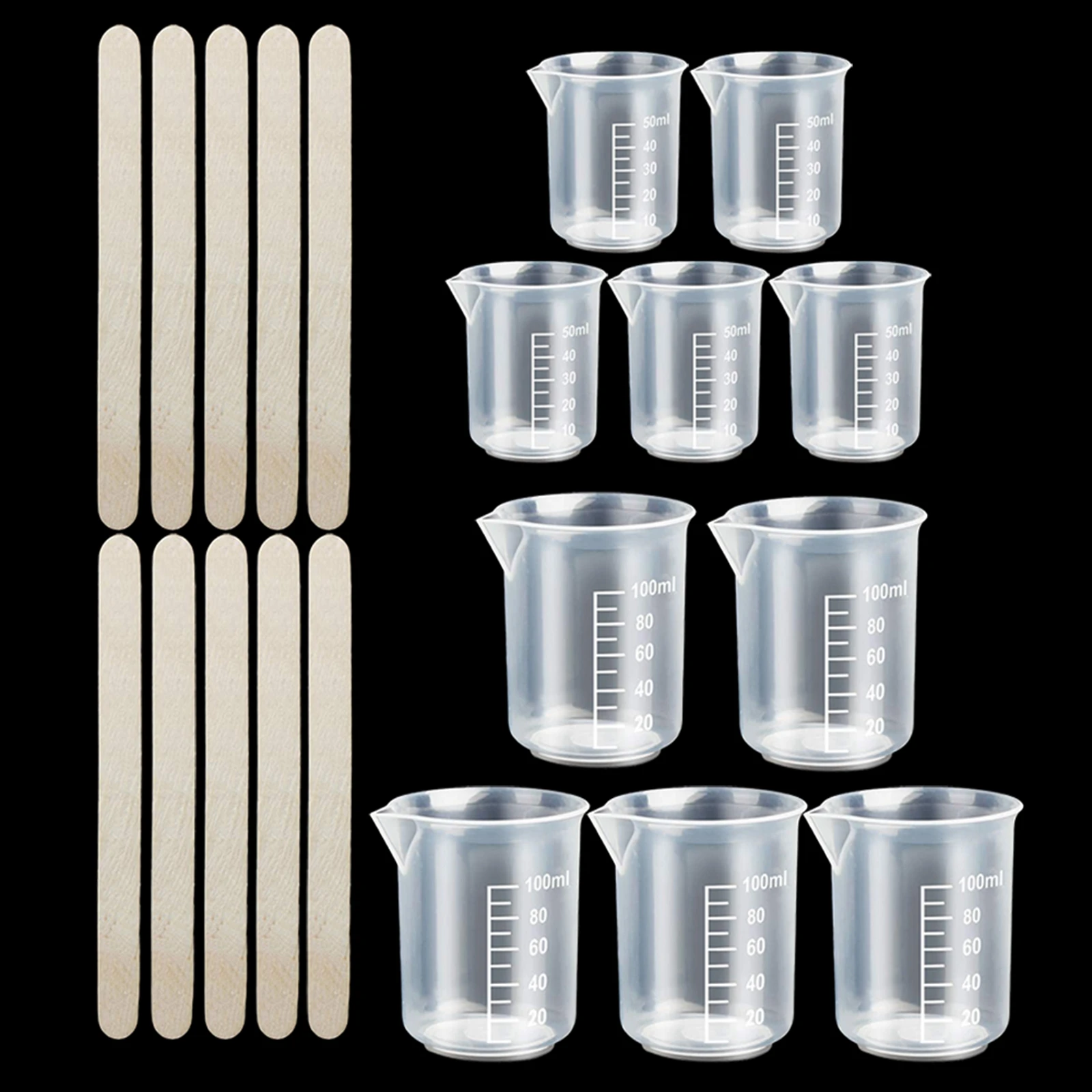 5/20 Stuks Epoxyhars Gietgereedschap Kit Inclusief 5 Stuks 50Ml Maatbekers, 10 Stuks Houten Stokken, 5 Stuks 100Ml Maatbekers - afbeelding 1