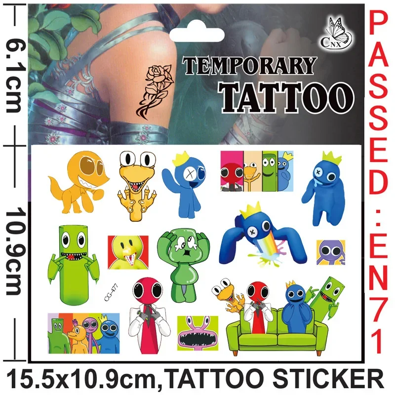 Autocollants de tatouage imperméables pour amis arc-en-ciel, autocollant Roblox mignon Anime, fournitures de fête d\'anniversaire, décoration de