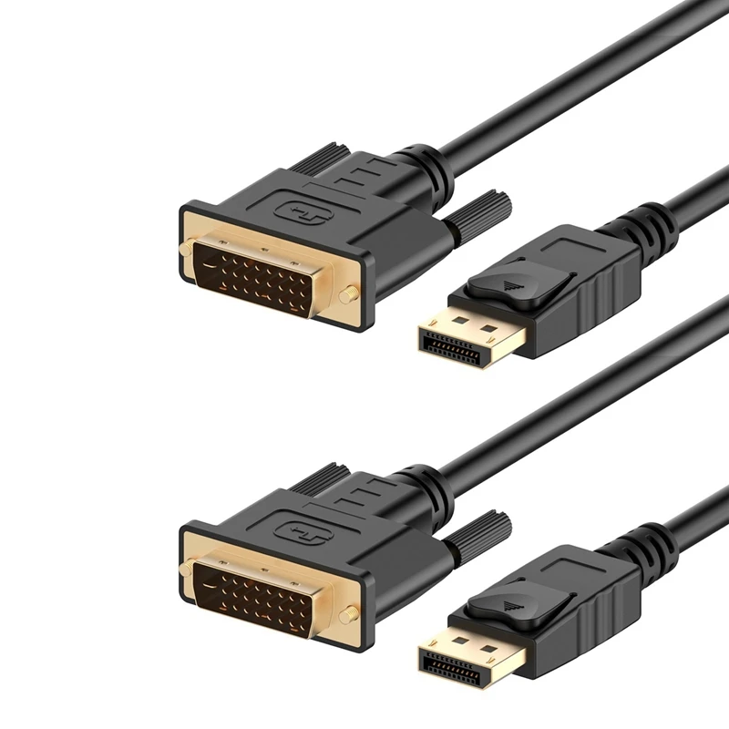 2X Displayport (DP) To DVI Cable, Gold Plated, 6 Feet