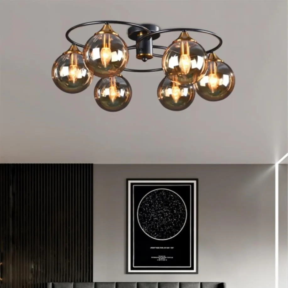 

Industrial ceiling light Loft LED Smoky gray Amber glass lights Parlor Diningroom Bedroom Fixtures E14 Bulb kitchen island light