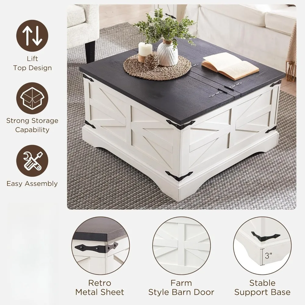 Coffee Table, Farmhouse Lift Top Coffee Table with Storage, 36" Wood Square Center Table with Large Hidden Compartment