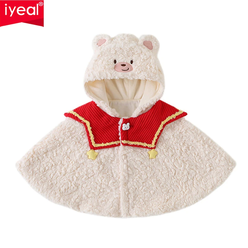IYEAL Baby Cloak Autumn Winter Style Outdoor Cloak With Fleece Windproof And Warm Bear Cloak Children's Shawl Outdoor Clothing