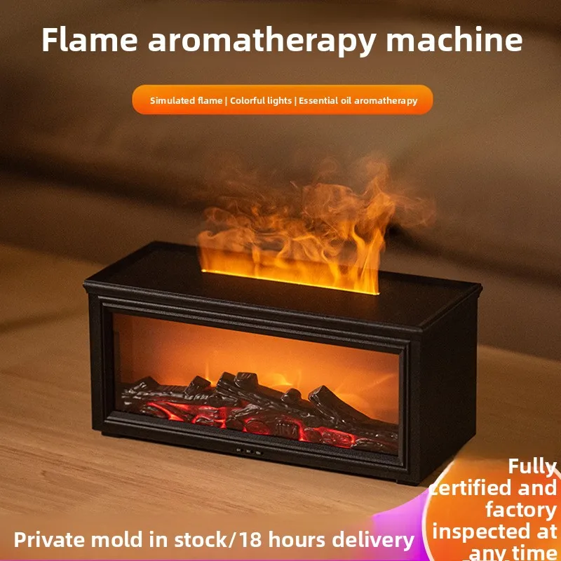 New Retro Fireplace Silent Aroma Diffuser 3D Simulated Fireplace Flame Humidifier Home Desktop Humidifier