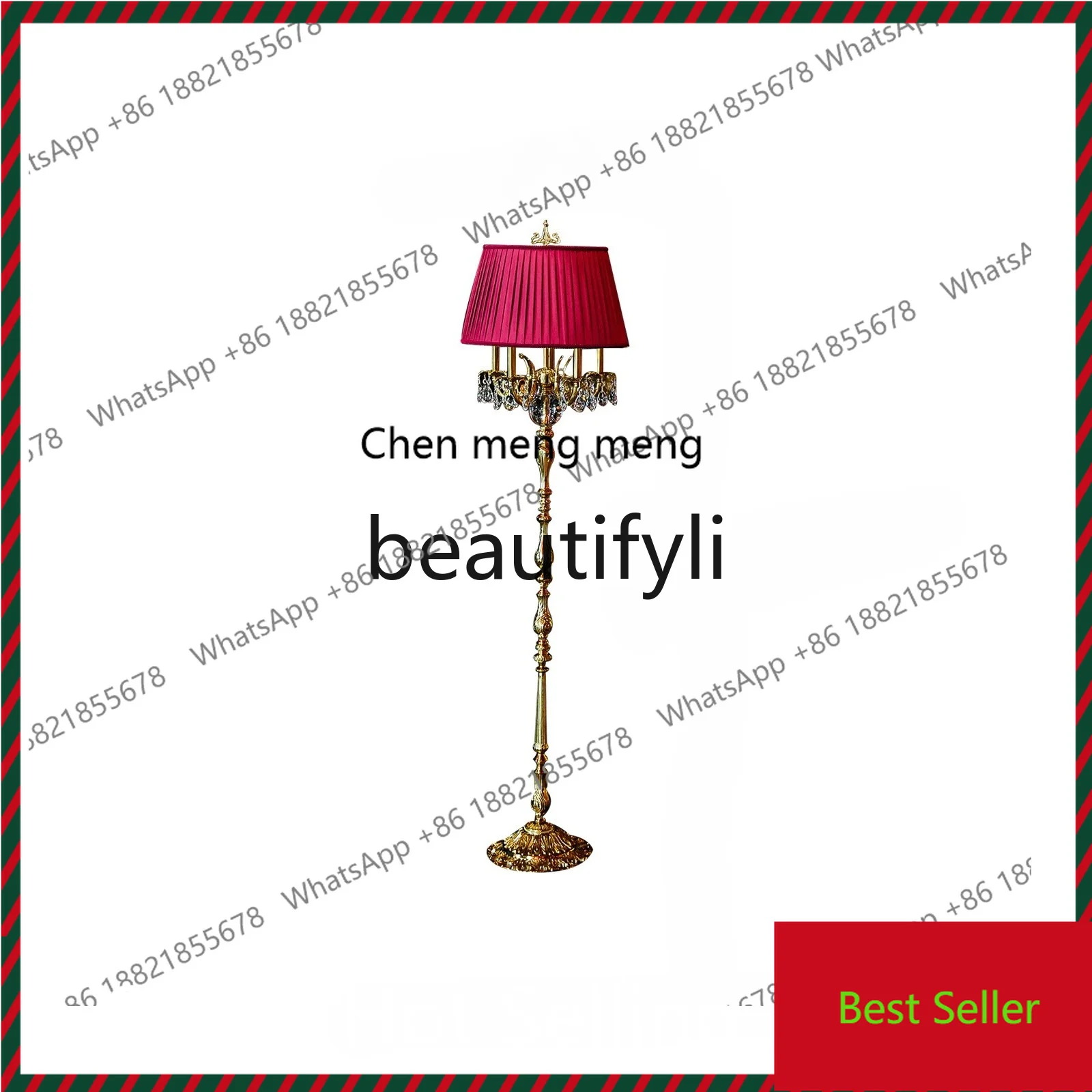 K182French brass with crystal floor lamp luxury retro creative living room floor ornament