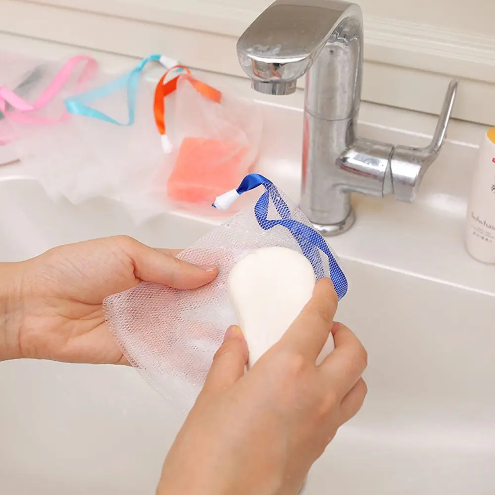 Portable Nylon Delicate Foam Bubble Bath Exfoliating Face Cleansing Tool Soap Saver Bag Net Soap Pouch Foaming Mesh Bag