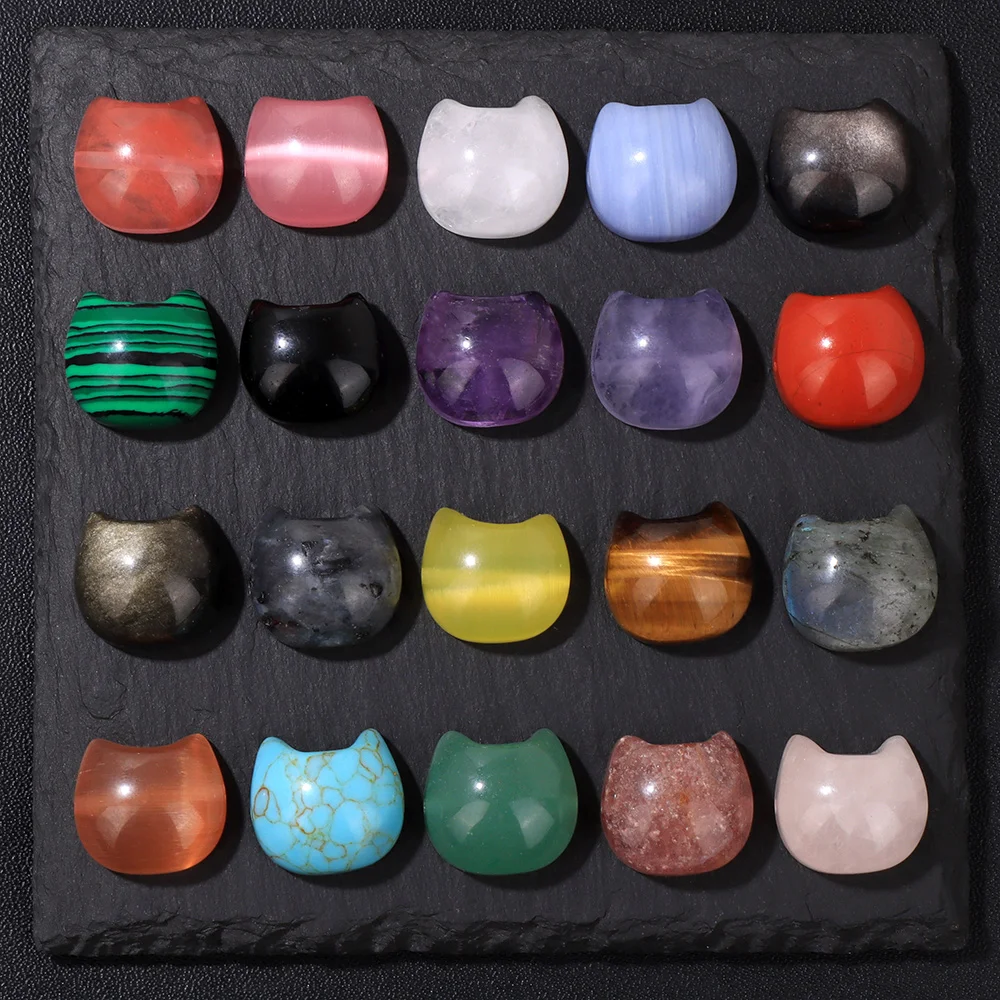 Colgante de piedra Natural con forma de cabeza de gato, 14x16mm, ágatas, ojo de tigre, obsidiana, cuentas de cuarzo, dijes para fabricación de joyas, pulsera