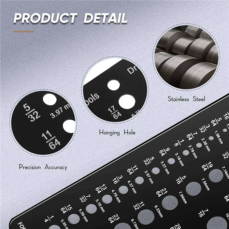 A40T 2X Calibro per punta da trapano da 1/16 pollici a 1/2 pollici, dimensioni della vite e calibro per filettatura pollici e calibro per trapano decimale Guida alle dimensioni della punta da trapano