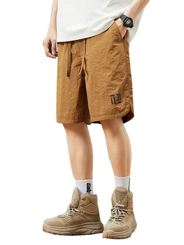 กางเกงขายาวห้าส่วนผ้าไอซ์ซิลค์แห้งเร็วสำหรับผู้ชายใส่เล่นกีฬากลางแจ้ง วิ่ง ใส่สบายๆ ใส่เที่ยวทะเล ทรงหลวม ความยาวปานกลาง