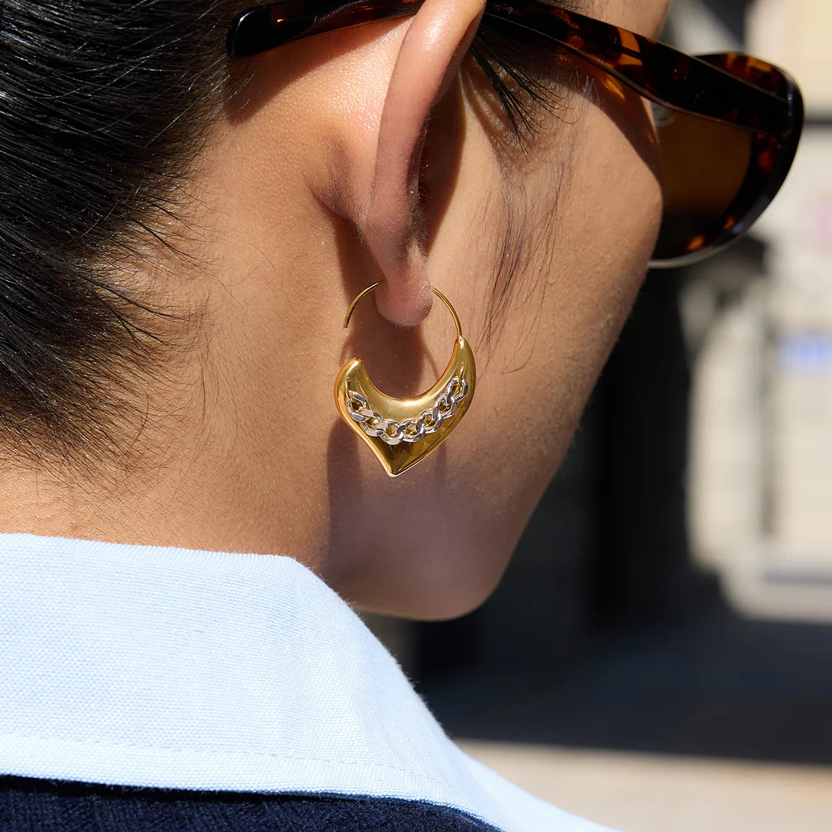 

European American Style Stainless Steel Plated Chain Heart Earrings Gold Silver Color Retro Fashion Women Earrings