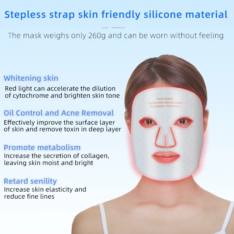 Maschera in silicone rosso blu Ringiovanimento della pelle con fotoni a infrarossi a LED per uso domestico con grande fila di luci Strumento maschera